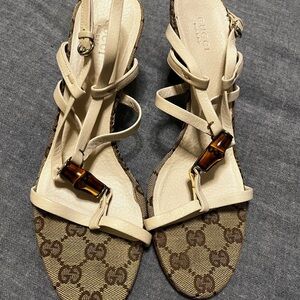 Gucci Cream and Brown Monogram Heels